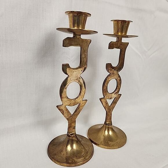 JOY Taper Candlestick Holders 8" International Silver Company Brass Set Of 2 - Picture 3 of 5